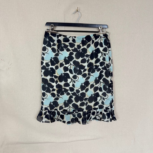 Ann Taylor Factory Store Dresses & Skirts - Vintage Ann Taylor Factory Floral Ruffle Hem Midi Skirt Blue Black White Size 12